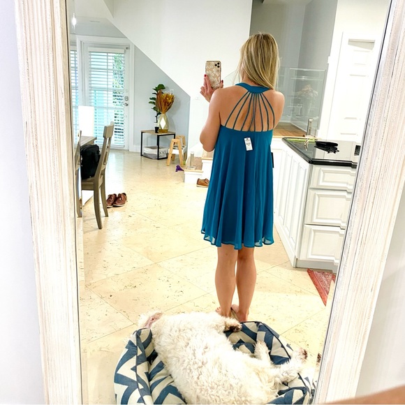 Express trapeze flowy Strappy dress in teal sz small NWT - Picture 4 of 11